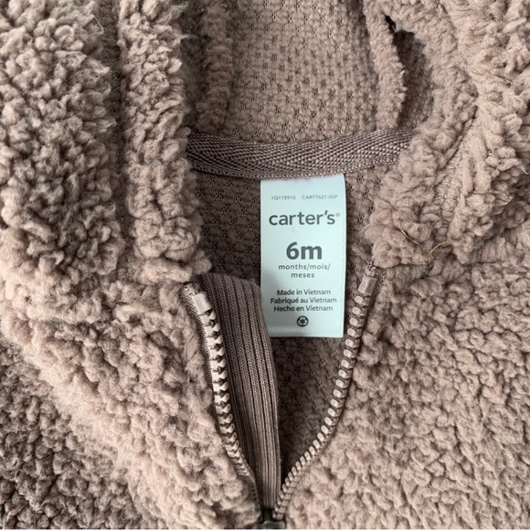 NEW Carters Baby Boys Teddy Bear One Piece Brown Hooded Sherpa Fleece 6 Months - Picture 4 of 10